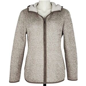 Merrell Women's Heathered Beige Sherpa Lined Hooded Zip Up Jacket L